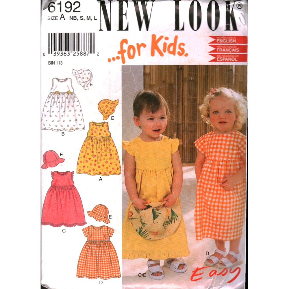 Simplicity New Look 6192 Sewing Pattern Infant Toddler Dress Sun Hat Size NB-L